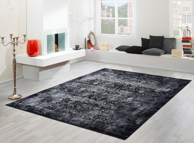 Onze onderneming verlangen indruk Viscose vloerkleed Coria Zwart Grijs 604 - Vloerkleed en karpet
